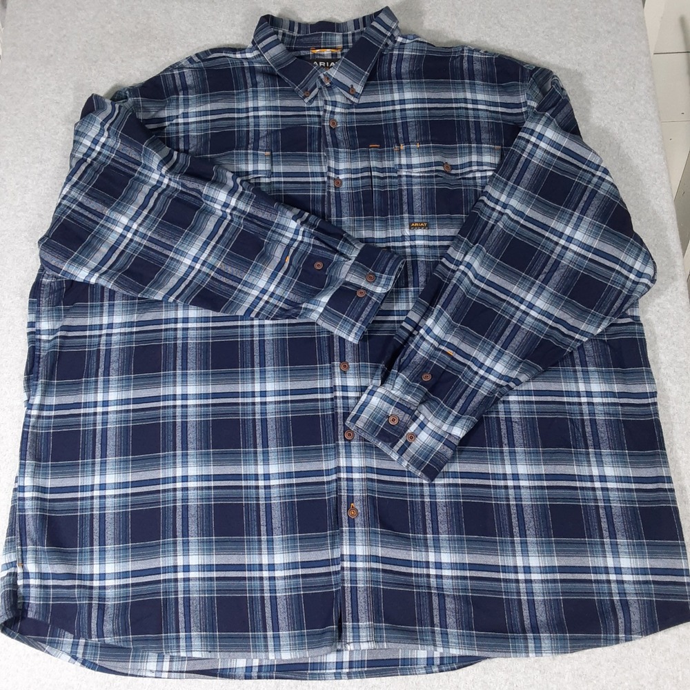 Ariat Rebar Mens 4XL Blue Plaid Flannel Long Sleeve Work Shirt 10062534
